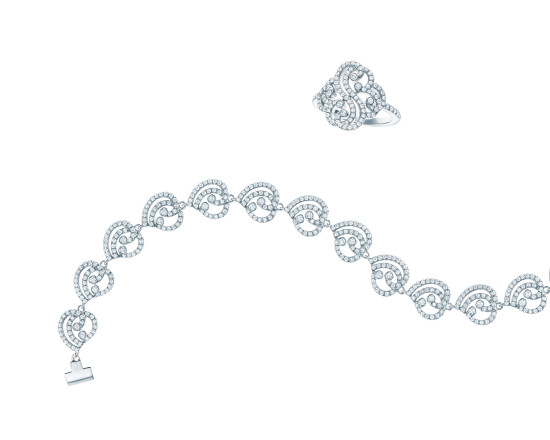 Tiffany Enchant heart line bracelet and double heart ring